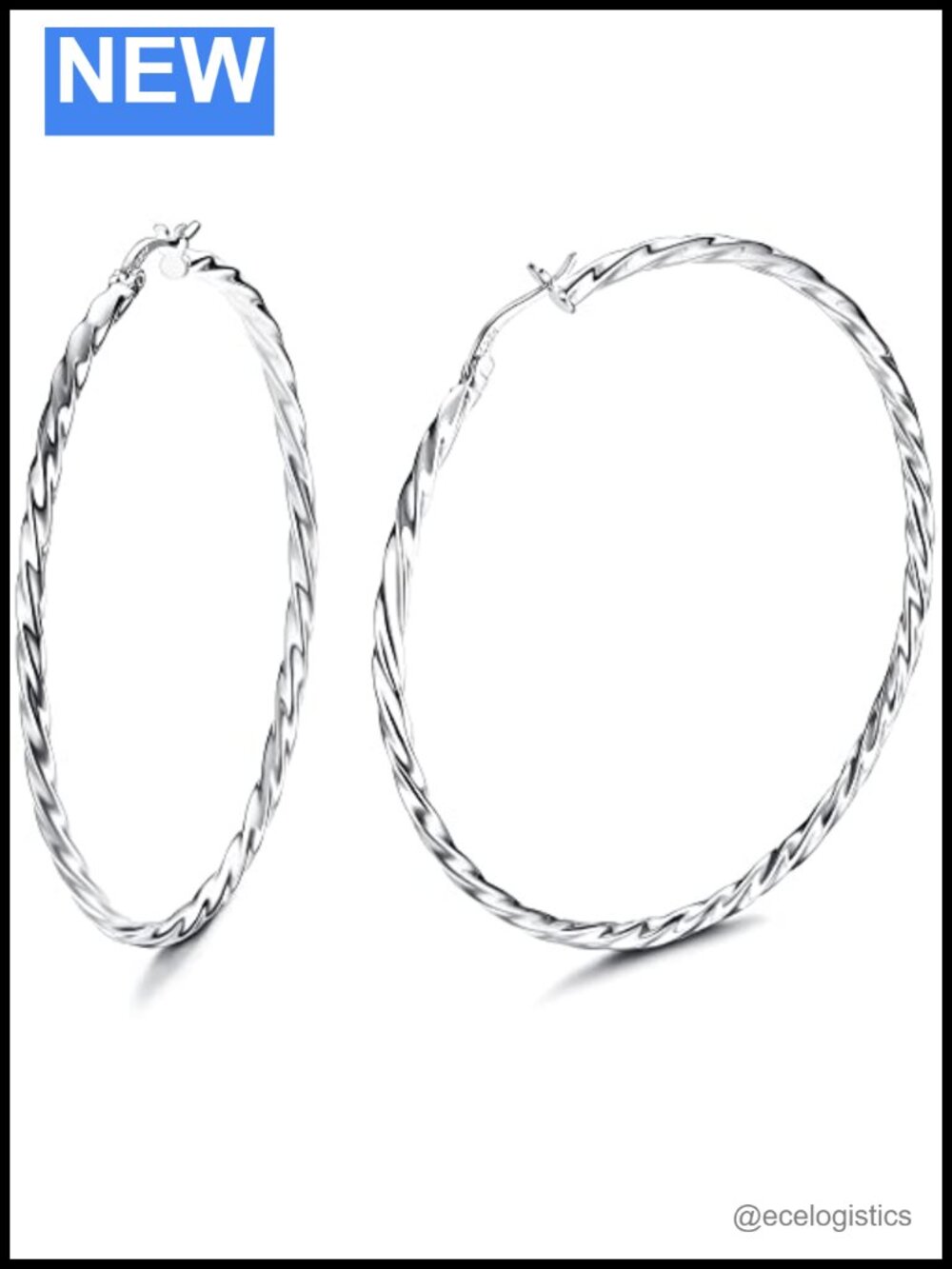 Sterling Silver Twisted Hoop Earrings Snap Closure 20mm